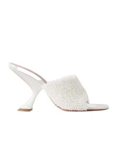 Amina Muaddi Leather-trimmed Raffia Mules In White