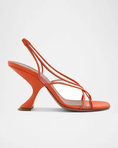 Amina Muaddi Lena Clear Leather Crisscross Slingback Sandals In Orange