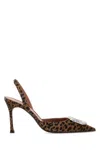 Amina Muaddi Pointed-toe Slingback Heels With Crystal Embellishment In Animal Print