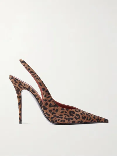 Amina Muaddi Leopard-print Suede Slingback Pumps In Brown