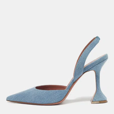 Pre-owned Amina Muaddi Light Blue Holli Slingback Sandals Size 40