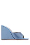 Amina Muaddi Lupita Crystal-embellished Satin Wedge Sandals In Light Blue