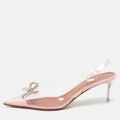 Pre-owned Amina Muaddi Light Pink Pvc Rosie Crystal Embellished Slingback Pumps Size 38.5