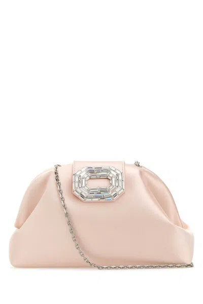 Amina Muaddi Light Pink Satin Camelia Clutch