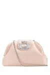 Amina Muaddi Light Pink Satin Camelia Clutch
