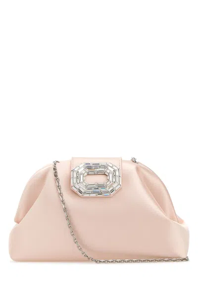 Amina Muaddi Light Pink Satin Camelia Clutch