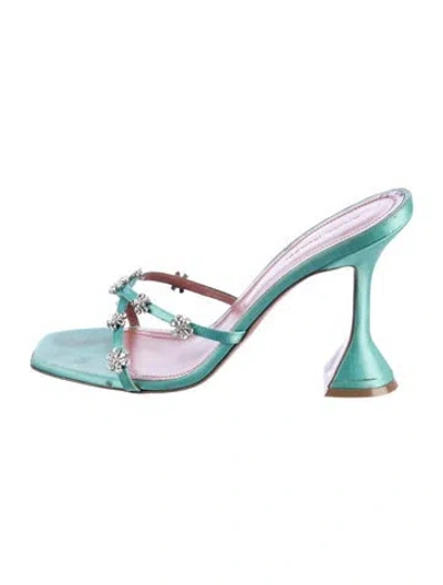 Pre-owned Amina Muaddi Lily Satin Sandals In Green