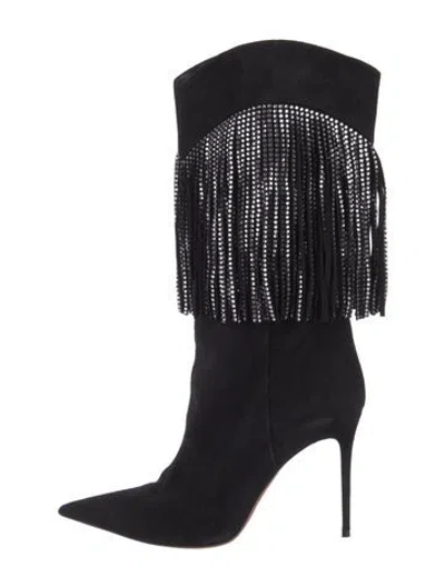 Pre-owned Amina Muaddi Lily Suede Western Boots Suede Western Boots In Black