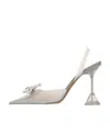 Amina Muaddi Lily Crystal Flower Denim Slide Sandals In White