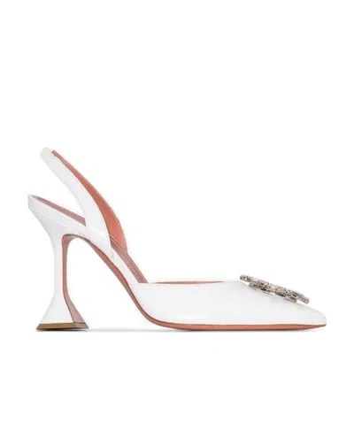 Amina Muaddi Begum Sling 70 Crystal Embellished White Leather Pumps