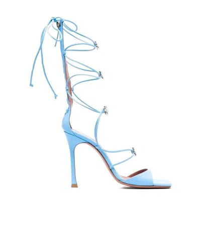 Amina Muaddi Logo Laced With High-heeled Sandals In Blue