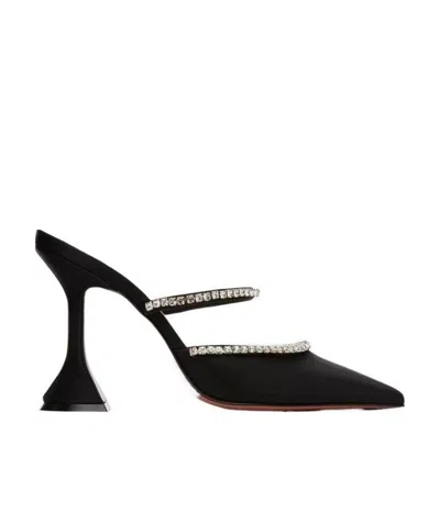 Amina Muaddi Logo Pointed Heels In Black