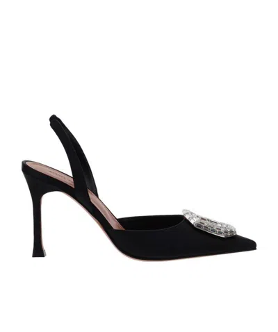 Amina Muaddi Logo Pointed High Heels In Black
