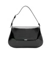 Amina Muaddi Leather Handbag With Curved Base And Reptile Motif Embossing In Black