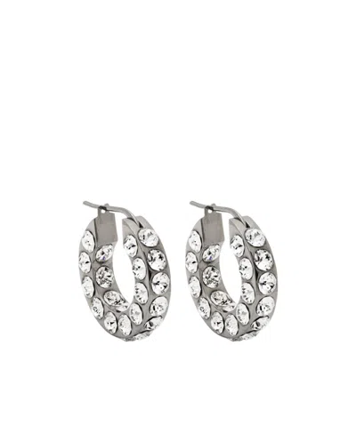 Amina Muaddi Jahleel Small Crystal-embellished Silver-tone Hoop Earrings In Gray