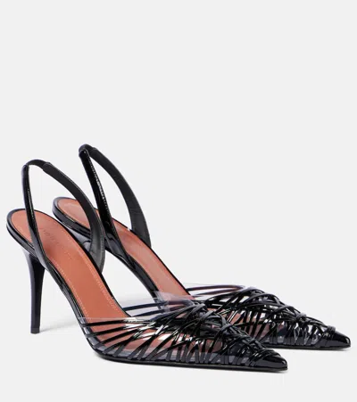 Amina Muaddi Lori 90 Patent Leather And Pvc Slingback Pumps In Black