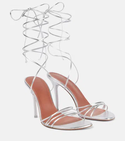 Amina Muaddi Lori 95 Metallic Leather Sandals In Silver