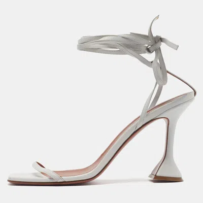 Pre-owned Amina Muaddi Lori Size 41 White Leather Ankle Strap Sandals