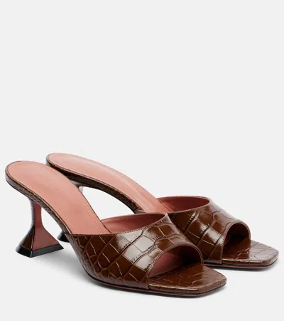 Amina Muaddi Lupita 70 Croc-effect Leather Mules In Brown
