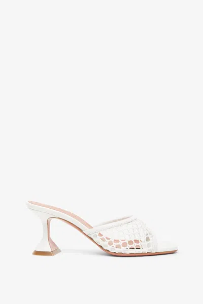 Amina Muaddi Lupita 70 White Net Mules In Net Raffia White