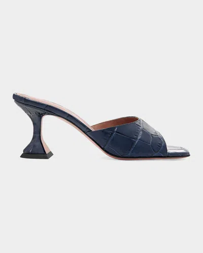 Amina Muaddi Lupita 70mm Croc-embossed Leather Sandals In Blue