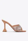 Amina Muaddi Tan Lupita Crystal Net Slipper Heeled Sandals