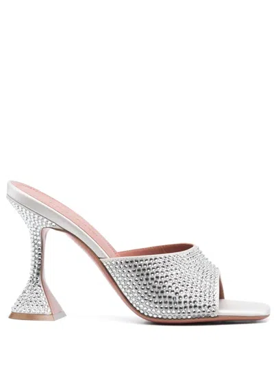 Amina Muaddi Lupita 95 Crystal Silver Mules In Silwhicry