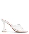 Amina Muaddi Round Toe. Lace-up Front. Stiletto Heel.... In White