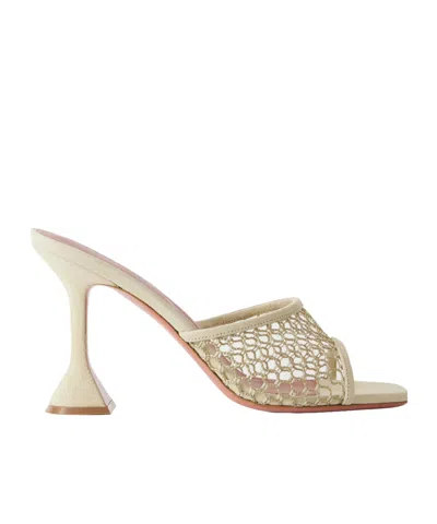 Amina Muaddi Lupita 95 Mesh Suede Sandals In Neutral