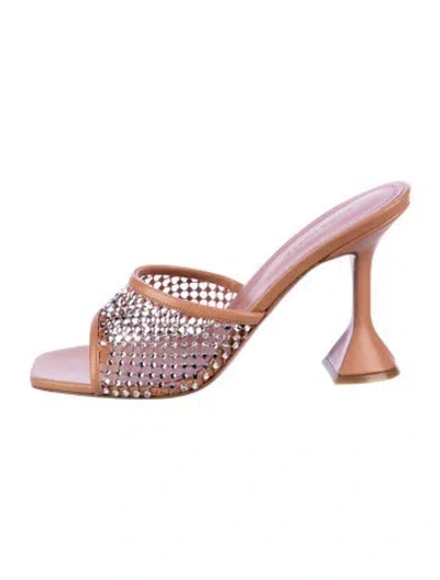 Pre-owned Amina Muaddi Lupita 95 Net Mesh Slides In Neutral