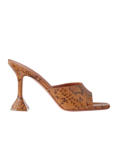 Amina Muaddi Lupita 95 Snake-effect Leather Mules In Brown