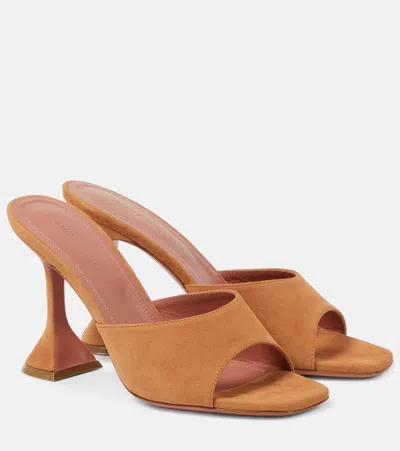 Amina Muaddi Lupita 70 Brown Satin Mules In Latte