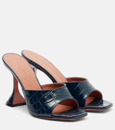 Amina Muaddi Lupita Croc-effect Leather Mules In Blue