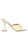 Amina Muaddi Yellow Satin Sandals With Hourglass Heel In Multi