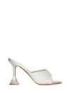 Amina Muaddi Satin Lupita Crystal Dust Heeled Mules 95 In Silver