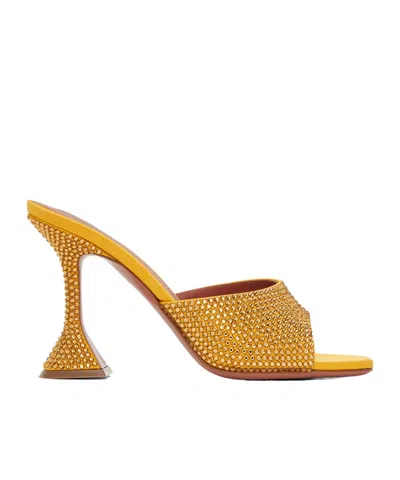 Amina Muaddi Yellow Lupita Crystal Slipper Heeled Sandals