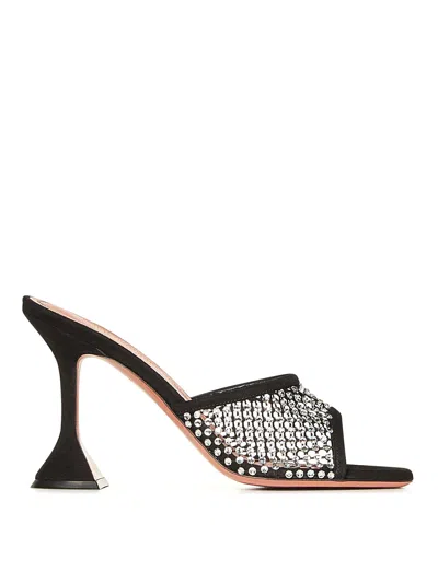 Amina Muaddi Lupita Crystal Net 95 Black Suede