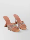 Amina Muaddi Tan Lupita Crystal Net Slipper Heeled Sandals
