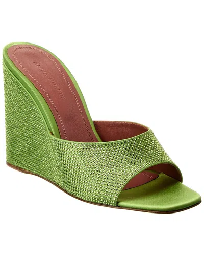 Amina Muaddi Lupita Crystal Satin Wedge Sandal In Green