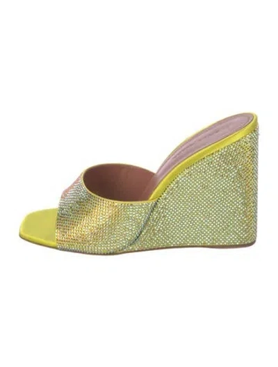 Pre-owned Amina Muaddi Lupita Crystal Slides In Green