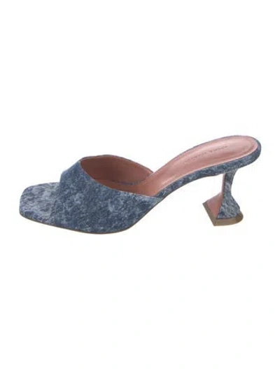 Pre-owned Amina Muaddi Lupita Denim Sandals In Blue