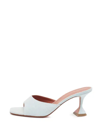 Pre-owned Amina Muaddi Lupita Denim Slide Sandals In Blue