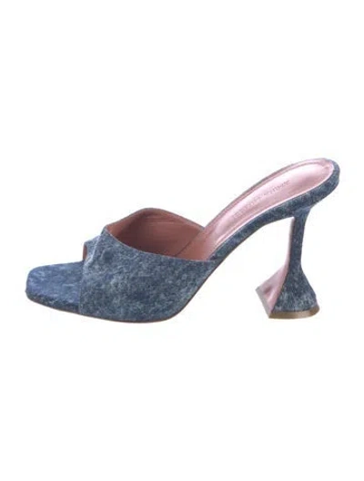 Pre-owned Amina Muaddi Lupita Denim Slides In Blue