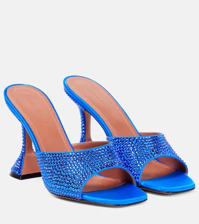 Amina Muaddi Lupita Embellished Satin Mules In Electric Blue