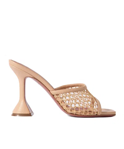 Amina Muaddi Lupita Fishnet And Leather Mules In Brown