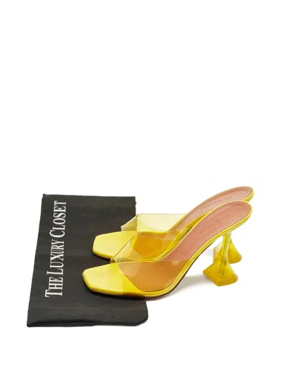 Pre-owned Amina Muaddi Lupita Flared-heel Sandals In Yellow