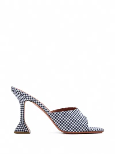 Amina Muaddi Gingham Fabric And Leather Open-toe Sandals With Chunky Heel In Multi