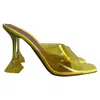 Shop Amina Muaddi Lupita Glass Mules In Yellow Pvc And Leather