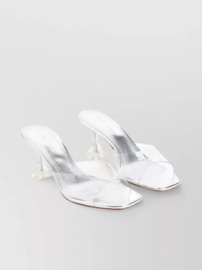 Amina Muaddi Womens Other Lupita Glass Square-toe Pvc Heeled Mules In White
