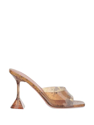 Amina Muaddi Lupita Snake Sandals With Sculptural Wide Heel In Brown